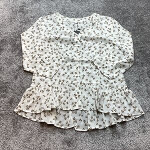 Tasamo Blouse Top Womens Large White Floral Button Up Long Sleeve Shirt New NWT